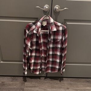 American Eagle Outfitters Burgundy and White Plaid Shirt